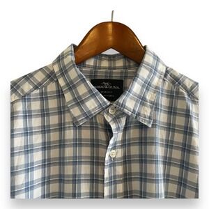 Rodd & Gunn Men's L Blue White Plaid Italian Fabric Sports Fit Button Down Shirt